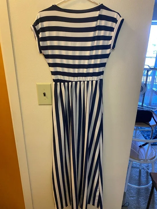 Striped Navy and White Maxi Skirt Dress - Picture 3 of 3